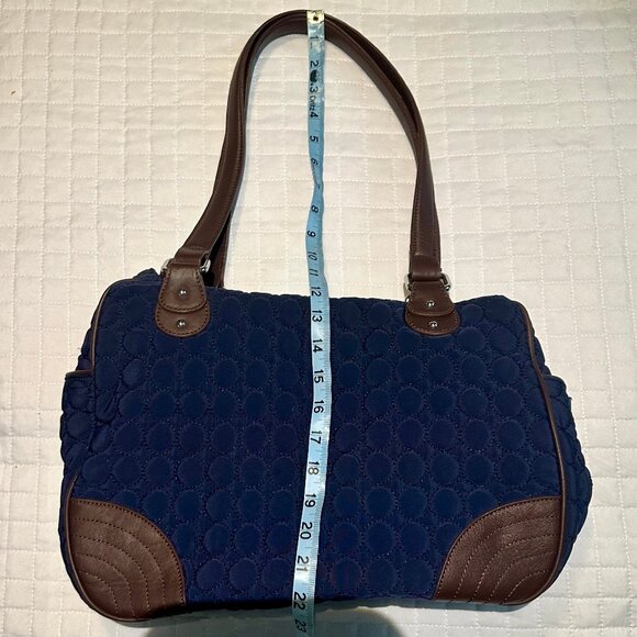 Vera Bradley WILDWOOD PARK Large Navy Quilted Leather Trim Travel Shoulder Bag - Picture 9 of 12